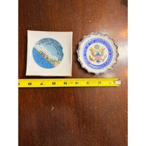 Vintage Collectible Ceramic Dishes Featuring Lake Champlain Ferry & Great Seal O